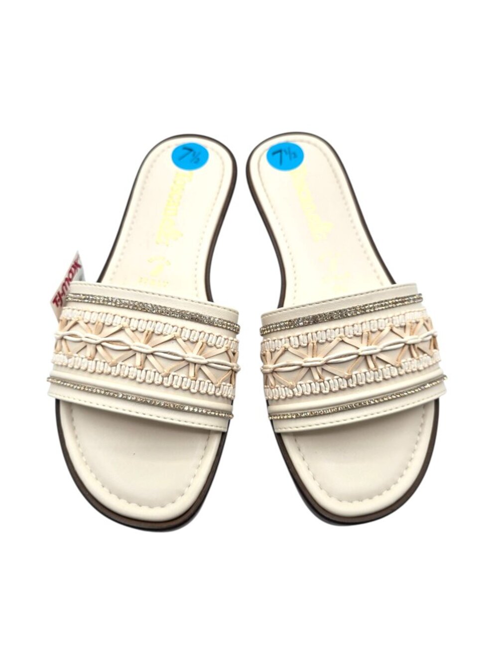 Toscanella Womens Cream Braided Slide Sandals with braided and bead Sz 7.5 NWT